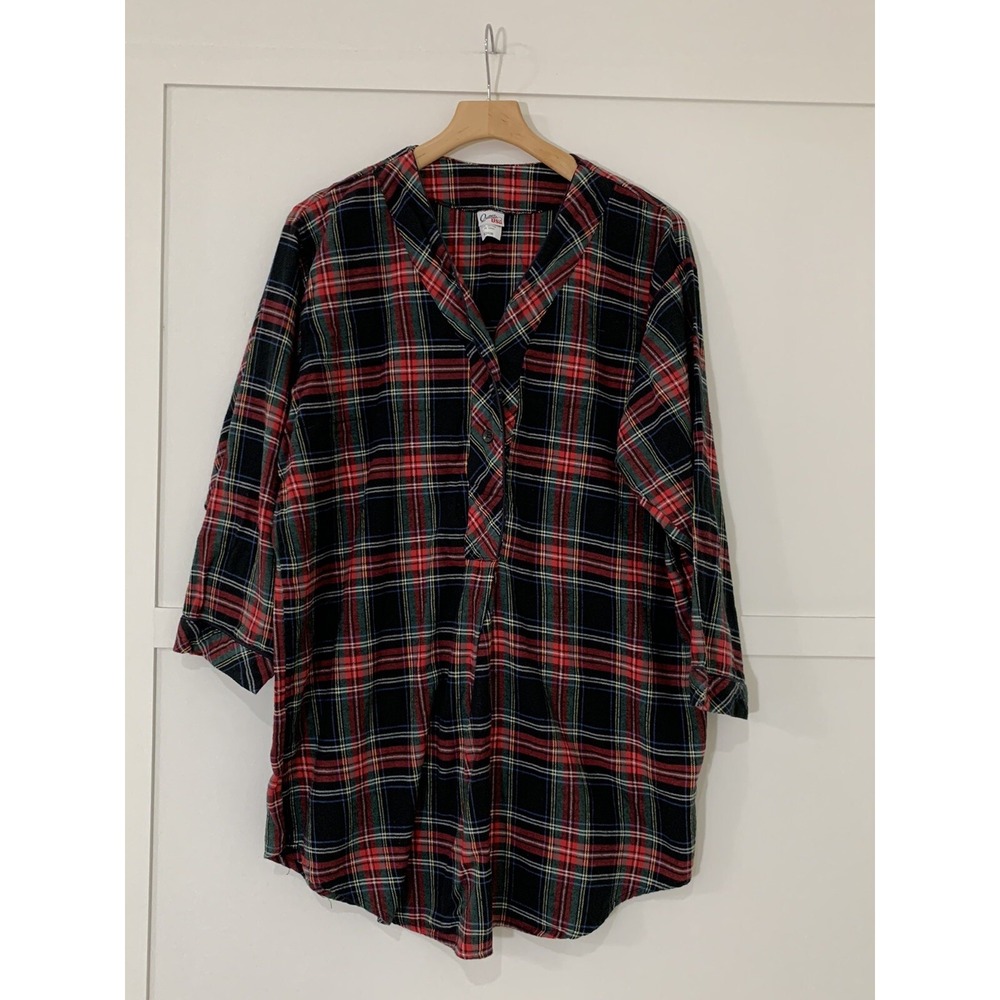 Vtg Quitman Flannel Nightshirt Nightgown Sz Large Womens Plaid 80's Made in USA